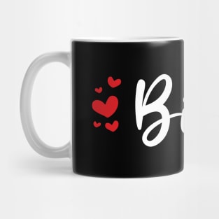 Bisou French White Typography With Red Hearts Mug